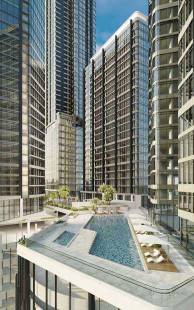 Daytime exterior shot of Radiant Viewz high-rise towers by Radiant Real Estate located in Al Reem Island, Abu Dhabi.